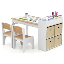 Costway Kids Art Table & Chairs Set With Paper Roll Wooden Craft Study Desk Active Play Gray/Natural -Costway GUEST 6653fe97 4852 4e95 8f32 2e18d1096605