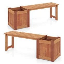 Costway 1/2 PCS Hardwood Flower Box With Bench Spacious Seat Open-ended Bottom Perfect For Herbs -Costway GUEST 66741e6b 8fb7 42fa 9f9e fee9849a3d49