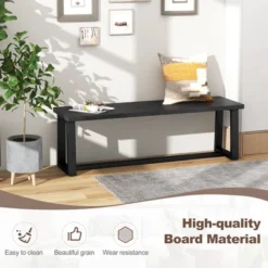 Costway 56.5"L Large Wood Dining Bench With Metal Frame Adjustable Footpads For Kitchen Black/Coffee -Costway GUEST 669e6e4a 1f7a 4749 9584 75b0a6ee76d7