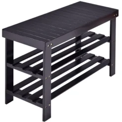 Costway 3 Tier Bamboo Shoe Rack Bench Storage Shelf Organizer Entryway Home Furni Black -Costway GUEST 66a8dd4b bc6d 42b7 b57c 901665d67287