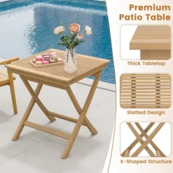 Costway 27.5" Patio Bistro Table With Slatted Tabletop Indonesia Teak Wood & Thickened Top -Costway GUEST 66ca8fd2 a575 4519 bc00 ab3b83dfdc36