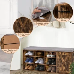 Costway Shoe Bench W/Padded Cushion 9-cube Adjustable Storage Shoe Rack Rustic Brown 18 Costway Shoe Bench W/Padded Cushion 9-cube Adjustable Storage Shoe Rack Rustic Brown -Costway GUEST 670045af 7d4e 4be1 8efa ff1c4b2b398d