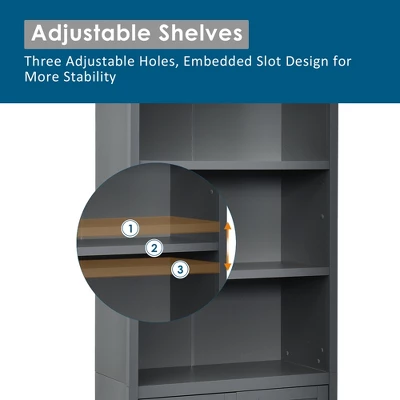 Costway Bookcase Shelving Storage Wooden Cabinet Unit Standing Bookcase W/Doors Gray/White 7 Costway Bookcase Shelving Storage Wooden Cabinet Unit Standing Bookcase W/Doors Gray/White - Image 5
