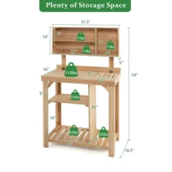 Costway Garden Potting Table Outdoor Potting Bench Wooden Workstation W/Storage Shelf