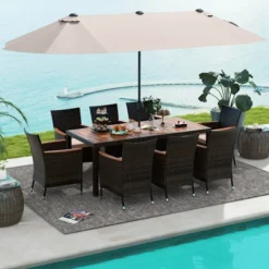 Costway 11 PCS Patio Dining Set With 15ft Double-Sided Patio Umbrella (Base Included) Beige/Coffee/Navy/Orange/Wine/Grey -Costway GUEST 675abefc 99f4 4a23 85cc ec5ba18cceb1