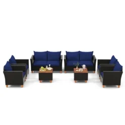 Costway 8 PCS Wicker Patio Furniture Set With Removable Cushions Storage Coffee Table Navy/Gray -Costway GUEST 676081b7 55ea 4ad1 810c 0ee77cfba3da