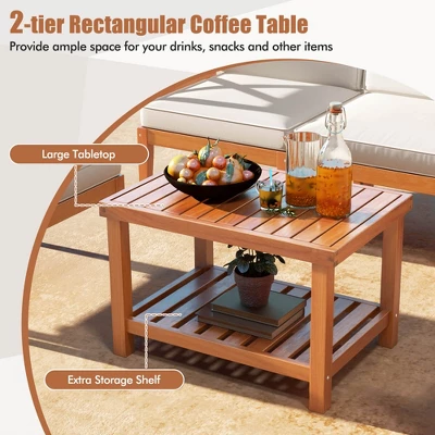 Costway 6 PCS Acacia Wood Patio Furniture Set With Cushions And 2-Tier Coffee Table 8 Costway 6 PCS Acacia Wood Patio Furniture Set With Cushions And 2-Tier Coffee Table - Image 6
