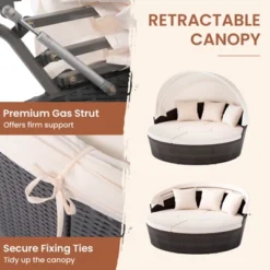 Costway Patio Round Daybed PE Rattan Cushioned Sectional Seating With Retractable Canopy -Costway GUEST 678c1f9f 8fbb 4a98 b42e 55c78d8cdd12