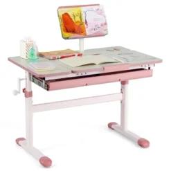 Costway Height-Adjustable Kids Desk Children Study Table With Tilt Desktop & Book Stand Blue/Pink -Costway GUEST 679369a8 b887 4606 bd81 ed9d082f3105
