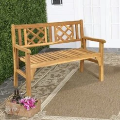 Costway Patio Outdoor Solid Wood Bench Folding Loveseat Chair Park Garden Deck Furniture -Costway GUEST 6799a062 ba0d 48b9 b7bf f4d5fd64c7c3