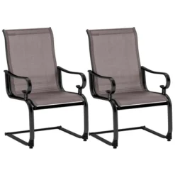 Costway Set Of 2 Patio Chairs C-Spring Motion Chairs With Quick-drying & Breathable Fabric Brown/Gray -Costway GUEST 679b38d2 aa74 4ba3 ad25 2620749f0acd