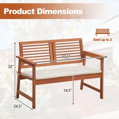 Costway Patio Bench Outdoor Solid Wood Loveseat Chair With Backrest & Cushion Porch Garden 4 Costway Patio Bench Outdoor Solid Wood Loveseat Chair With Backrest & Cushion Porch Garden - Image 2