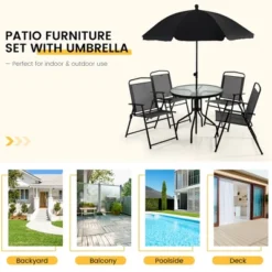 Costway 6 PCS Patio Dining Set Folding Chairs Glass Table Tilt Umbrella Garden -Costway GUEST 68565b6d 44ca 4735 a71e 4d4a625047b5