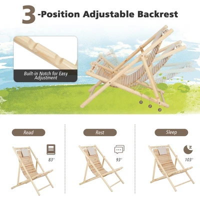 Costway Patio Outdoor Adjustable Folding Wood Sling Chair Reclining Lounge Assembly Free 9 Costway Patio Outdoor Adjustable Folding Wood Sling Chair Reclining Lounge Assembly Free - Image 7