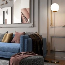 Costway 67'' Frosted Glass Globe Floor Lamp W/ 9W LED Bulb For Living Room Bedroom Office