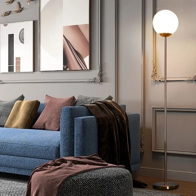 Costway 67'' Frosted Glass Globe Floor Lamp W/ 9W LED Bulb For Living Room Bedroom Office 3 Costway 67'' Frosted Glass Globe Floor Lamp W/ 9W LED Bulb For Living Room Bedroom Office