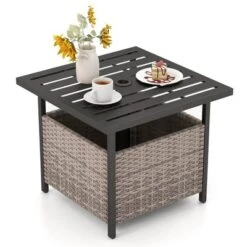Costway Rattan Wicker Steel Side Table Outdoor Furniture Deck Garden Patio Pool Black/Gray/Brown -Costway GUEST 68897375 b0c8 4cb7 8484 bedd886cc523