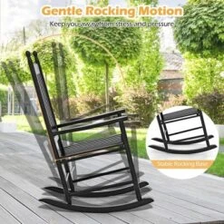 Costway Outdoor Wooden Rocking Chair With Solid Rocking Base Slatted Seat & Back Patio Black/Brown/White -Costway GUEST 68aea9ef 3dfe 49e4 9b88 2fd5621e7e71
