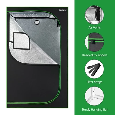 Costway 4x4 Grow Tent, 48''x48''x80'' High Reflective Mylar W/Observation Window GrayBlack 4 Costway 4x4 Grow Tent, 48''x48''x80'' High Reflective Mylar W/Observation Window GrayBlack - Image 2