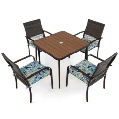 Costway 5 PCS Patio Dining Set With Wood-Plastic Tabletop & Umbrella Hole For Backyard -Costway GUEST 69016aeb 6c16 4b8a b45a 08651d5bf0a5