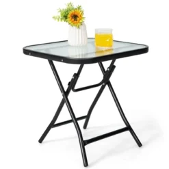 Costway Patio Folding Square Glass Side Table Bistro Coffee Table Plant Stand -Costway GUEST 69370ec9 78ba 4ebd aa2b 2a20f8d6c0fc