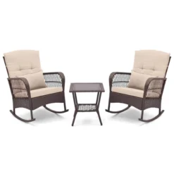 Costway 3 PCS Patio Rocker Set Outdoor Wicker Rocking Chairs With Double-Layer Coffee Table Gray/Navy/Beige/Red 23 Costway 3 PCS Patio Rocker Set Outdoor Wicker Rocking Chairs With Double-Layer Coffee Table Gray/Navy/Beige/Red -Costway GUEST 694f0553 6734 4c2c 9f1a e2386949b251