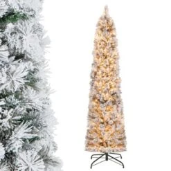 Costway 4.5 FT/6FT/7FT Pre-Lit Slim Christmas Tree Flocked Decoration With Pine Needles & Lights -Costway GUEST 6962f562 a42d 4ce1 967b f2e59dcfae77