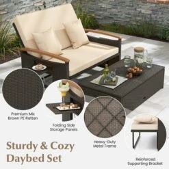 Costway Patio Rattan Daybed Set With Cushioned Loveseat & Storage Ottoman For Porch Beige/Navy/Red/Turquoise/Black/Gray -Costway GUEST 699be9fe 17a9 4ccf b0c2 8020ad4632e6