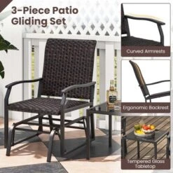 Costway 3 PCS Patio Gliding Set With Tempered Glass Coffee Table Quick Dry Foam Wicker All Weather -Costway GUEST 69a6a715 008b 4c03 845f 9a879f9b7234