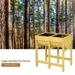 Costway Raised Wooden V Planter Elevated Vegetable Flower Bed Free Standing Planting With Liner -Costway GUEST 69f48f8c db2d 4bda a90e 3c43355e4a61