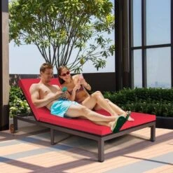 Costway 2-Person Patio Rattan Lounge Chair Chaise Recliner Adjustable Cushioned Red -Costway GUEST 6a0771ea aac9 4685 b8f3 04844c02d563