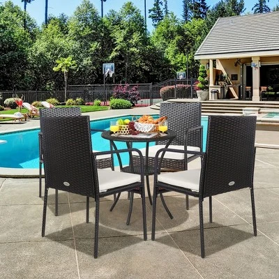 Costway 4PCS Patio Wicker Rattan Dining Chairs Cushioned Seats Armrest Garden 4 Costway 4PCS Patio Wicker Rattan Dining Chairs Cushioned Seats Armrest Garden - Image 2