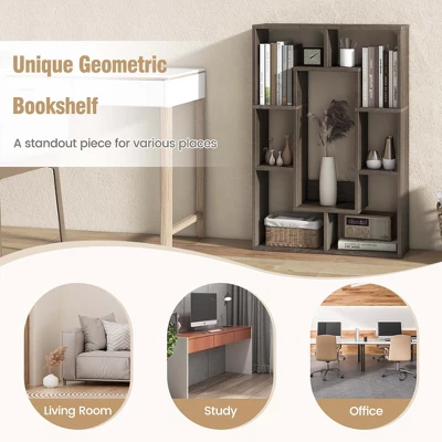 Costway 7-Cube Geometric Bookshelf With Anti-Toppling Device Modern Open Bookcase White/Black/Oak/Rustic Brown/Natural/Grey 7 Costway 7-Cube Geometric Bookshelf With Anti-Toppling Device Modern Open Bookcase White/Black/Oak/Rustic Brown/Natural/Grey - Image 5