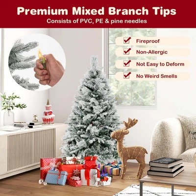 Costway 4.5 FT/6FT/7ft Pre-Lit Snow Flocked Christmas Tree Hinged Xmas Tree With8 Modes 160/240/320 Lights 8 Costway 4.5 FT/6FT/7ft Pre-Lit Snow Flocked Christmas Tree Hinged Xmas Tree With8 Modes 160/240/320 Lights - Image 6