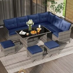 Costway 7 PCS Patio Dining Furniture Set PE Rattan Sectional Sofa Set With Soft Cushions White/Black/Blue/Gray -Costway GUEST 6a45ffe8 2347 450b 8753 c4fffc405a7d