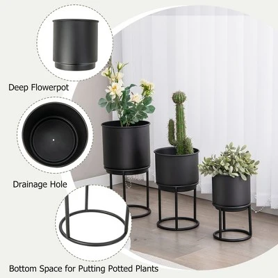 Costway 3 Metal Planter Pot Stand Modern Decorative Flowerpots Set With Drainage Holes 7 Costway 3 Metal Planter Pot Stand Modern Decorative Flowerpots Set With Drainage Holes - Image 5