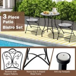 Costway 3pcs Patio Bistro Set Mosaic Pattern Heavy-Duty Metal Dining Folding Outdoor -Costway GUEST 6a96150e 254c 4191 8796 46727b48f0b3