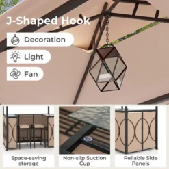 Costway 3 PCS Patio Bar Set With Tempered Glass Bar Table Metal Storage Shelves For Garden Brown/Grey -Costway GUEST 6a9f9ec8 20e6 4471 bf70 3383fb23d305