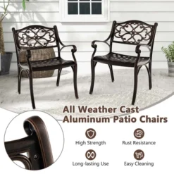 Costway 2/4 PCS Cast Aluminum Patio Chairs Set Of 2 Outdoor Dining With Armrests & Curved Seats Bronze -Costway GUEST 6ada42dc 8e2d 48a1 b44b 2b317716f9cf