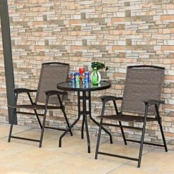 Costway 3PC Bistro Patio Garden Furniture Set 2 Folding Chairs Glass Table Top Steel -Costway GUEST 6aebe028 d757 4569 aac1 6d7c6a29ab2d