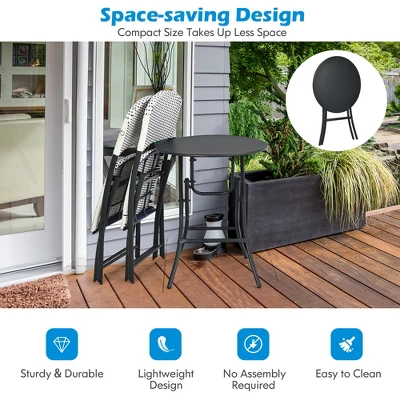 Costway 3PCS Patio Rattan Bistro Set Folding Table Chairs Garden Deck 7 Costway 3PCS Patio Rattan Bistro Set Folding Table Chairs Garden Deck - Image 5