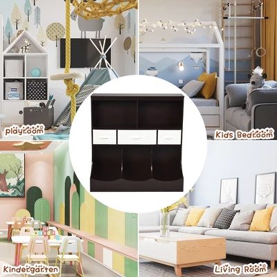 Costway Freestanding Combo Shelf Cubby Bin W/3 Baskets White 9 Costway Freestanding Combo Shelf Cubby Bin W/3 Baskets White - Image 7