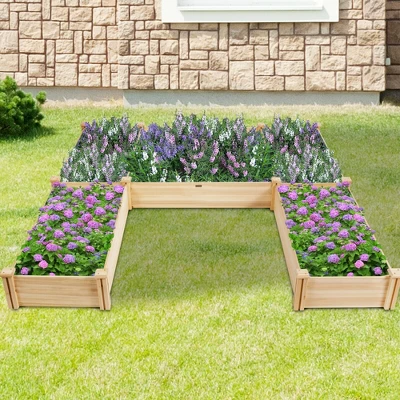 Costway Raised Garden Bed Wooden Garden Box Planter Container U-Shaped Bed 92.5x95x11in 3 Costway Raised Garden Bed Wooden Garden Box Planter Container U-Shaped Bed 92.5x95x11in