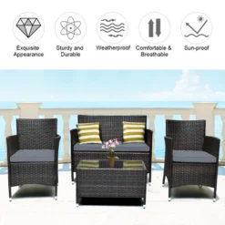 Costway 4PCS Outdoor Patio Rattan Furniture Set Table Shelf Sofa W/ Turquoise/Red/Gray Cushion -Costway GUEST 6c579aa1 ba00 4473 a05f 33e07c3c9163