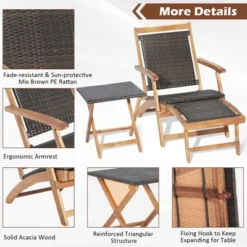 Costway 2PCS Patio Rattan Folding Lounge Chair Table Acacia Wood W/Retractable Footrest -Costway GUEST 6c6c517e b728 4c06 938a a9ae61ad19b8 1