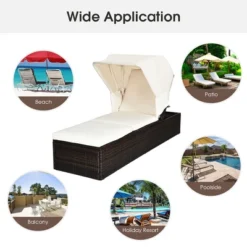 Costway Patio Rattan Lounge Chair Chaise Cushioned Top Canopy Adjustable White -Costway GUEST 6c79d794 cdda 4756 9755 14437ed3d981