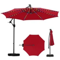 Costway 10 FT Solar Offset Hanging Umbrella With 96 Solar Multi-colored Flowing LED Lights Beige/Coffee/Gray/Navy/Red/Turquoise -Costway GUEST 6c97cb58 ecfd 46f0 8a75 fbc5c995a008