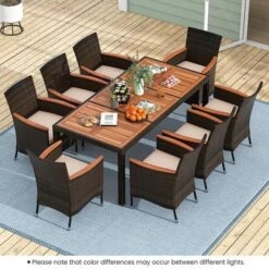 Costway 9PCS Patio Wicker Dining Set Acacia Wood Table Top Umbrella Hole Cushions Chairs -Costway GUEST 6cbccd4c e1c9 4e22 bda1 68ea7ac16983