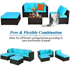 Costway 5PCS Patio Rattan Sectional Conversation Set Ottoman Turquoise -Costway GUEST 6ce32481 54b4 414c b004 cdcd41b88911