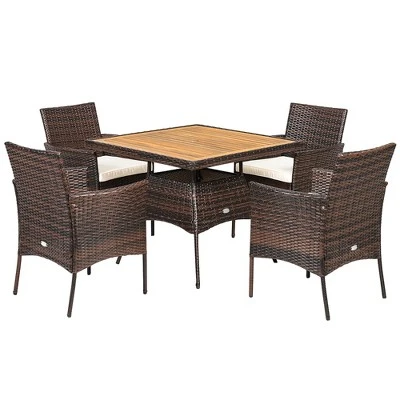 Costway 5PCS Patio Rattan Dining Furniture Set Arm Chair Wooden Table Top 11 Costway 5PCS Patio Rattan Dining Furniture Set Arm Chair Wooden Table Top - Image 9